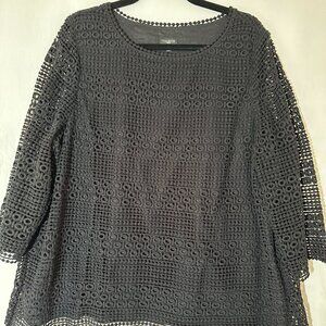 Talbots Woman Black Eyelet Top with Lining